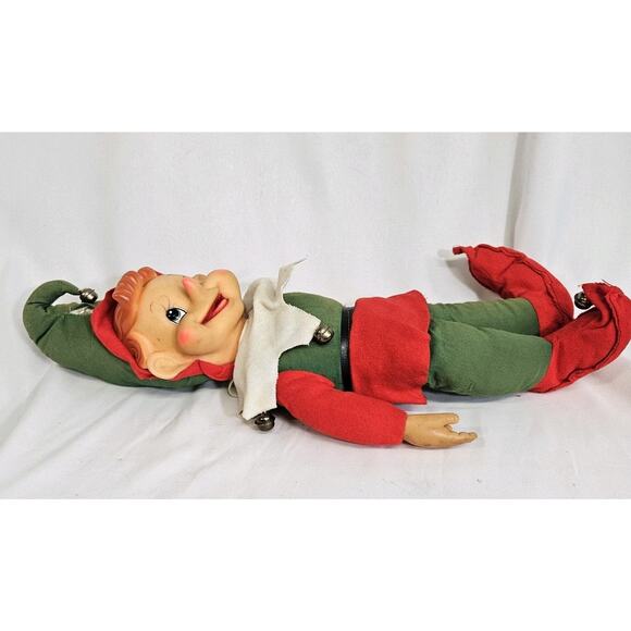 Vintage Rushton Red & Green Christmas Elf Rubber Face 17" Plush Decor - Picture 4 of 12